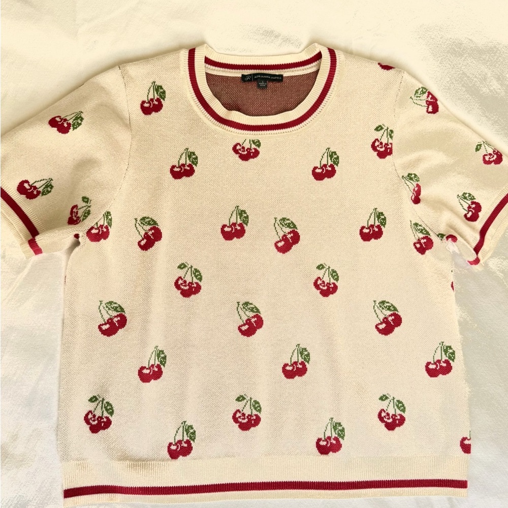 Adrianna Papell Cream Knit Top with Red and Green Detail